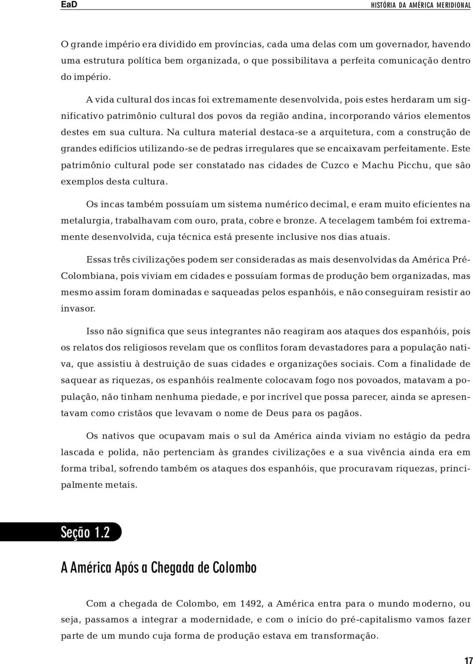 A vida cultural dos incas foi extremamente desenvolvida, pois estes herdaram um significativo patrimônio cultural dos povos da região andina, incorporando vários elementos destes em sua cultura.