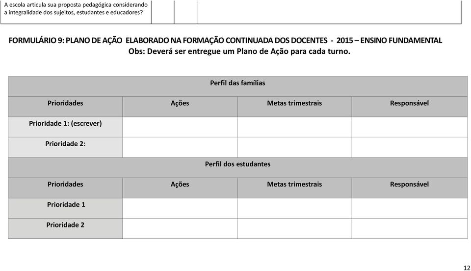 entregue um Plano de Ação para cada turno.