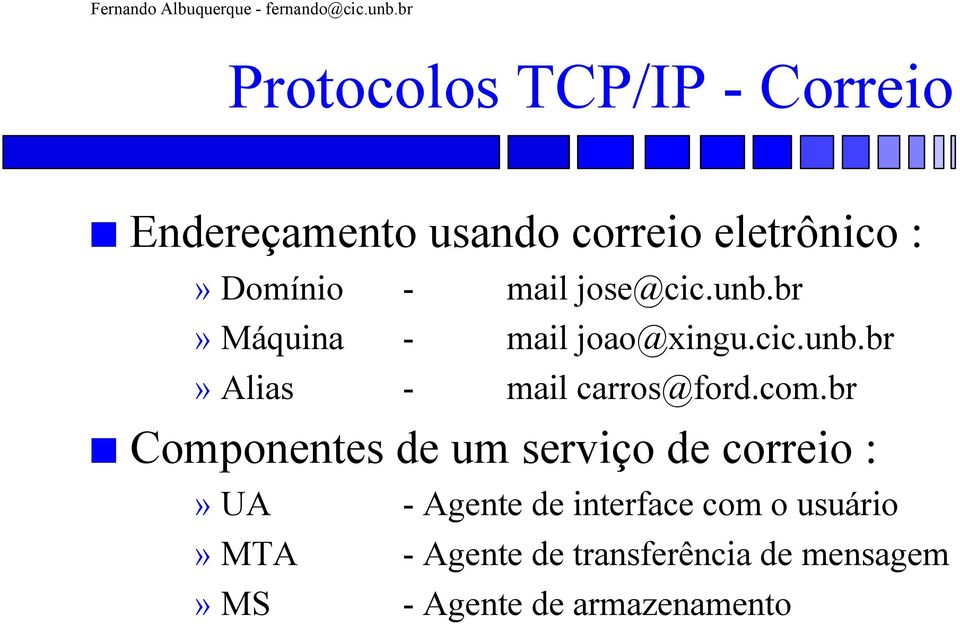 com.br Componentes de um serviço de correio :» UA - Agente de interface com o