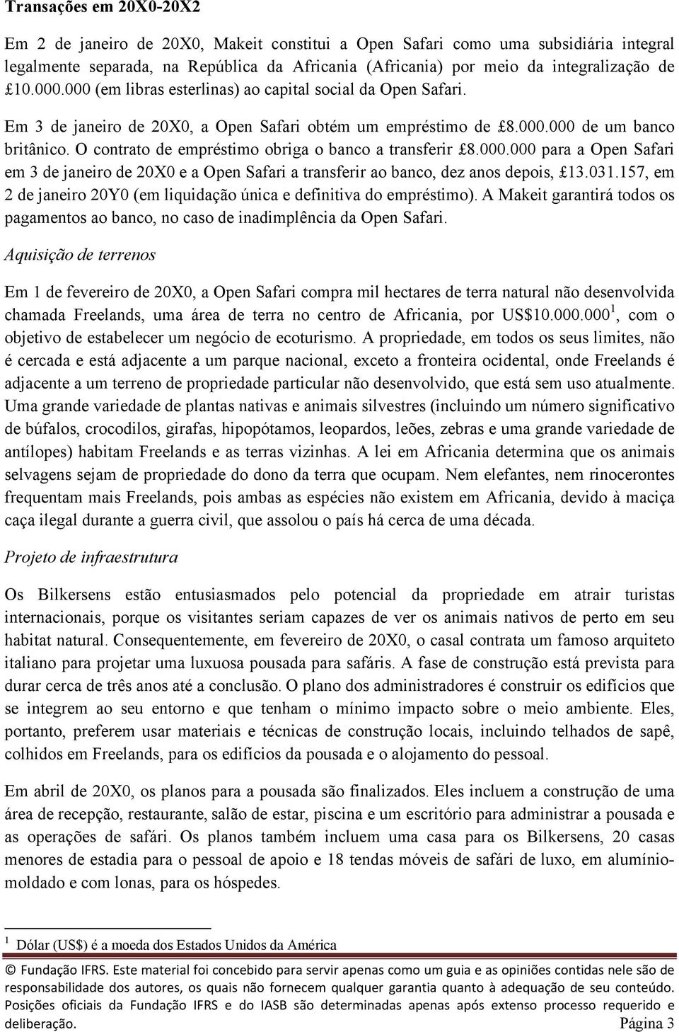 O contrato de empréstimo obriga o banco a transferir 8.000.000 para a Open Safari em 3 de janeiro de 20X0 e a Open Safari a transferir ao banco, dez anos depois, 13.031.