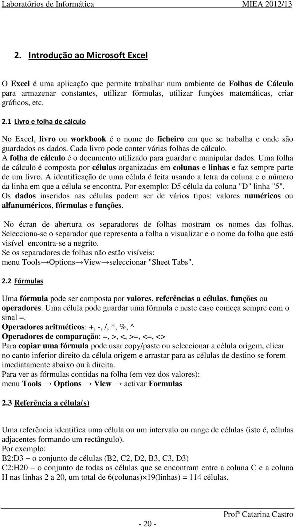 A folha de cálculo é o documento utilizado para guardar e manipular dados. Uma folha de cálculo é composta por células organizadas em colunas e linhas e faz sempre parte de um livro.