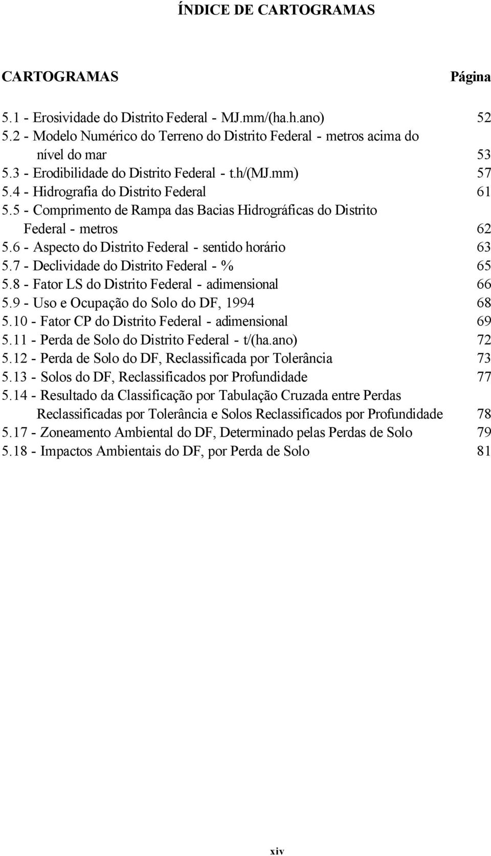 6 - Aspecto do Distrito Federal - sentido horário 63 5.7 - Declividade do Distrito Federal - % 65 5.8 - Fator LS do Distrito Federal - adimensional 66 5.9 - Uso e Ocupação do Solo do DF, 1994 68 5.