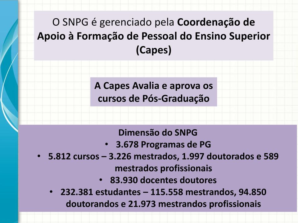 812 cursos 3.226 mestrados, 1.997 doutorados e 589 mestrados profissionais 83.