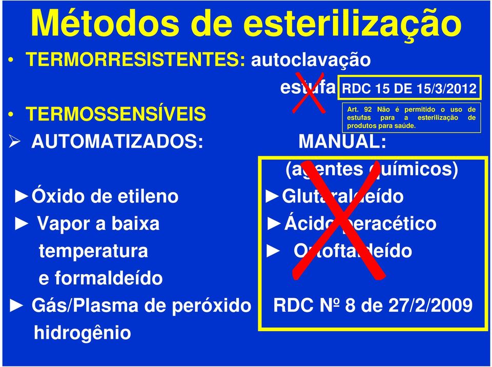 Ácido peracético temperatura Ortoftaldeído e formaldeído Gás/Plasma de peróxido RDC Nº 8 de