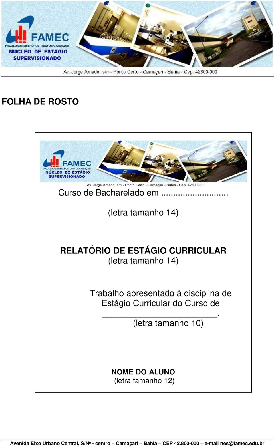 (letra tamanho 14) Trabalho apresentado à disciplina de