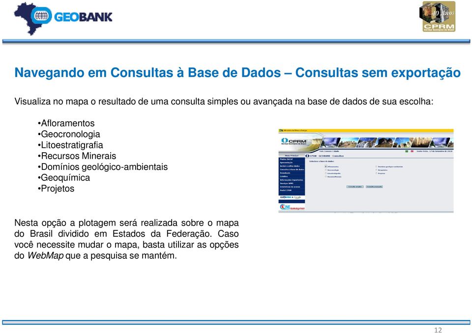 Domínios geológico-ambientais Geoquímica Projetos Nesta opção a plotagem será realizada sobre o mapa do Brasil