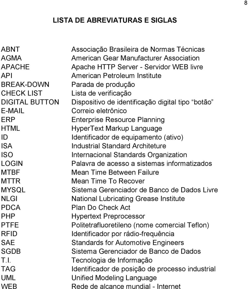 Dispositivo de identificação digital tipo botão Correio eletrônico Enterprise Resource Planning HyperText Markup Language Identificador de equipamento (ativo) Industrial Standard Architeture