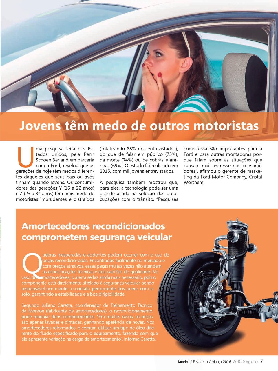 Os consumidores das gerações Y (16 a 22 anos) e Z (23 a 34 anos) têm mais medo de motoristas imprudentes e distraídos (totalizando 88% dos entrevistados), do que de falar em público (75%), da morte