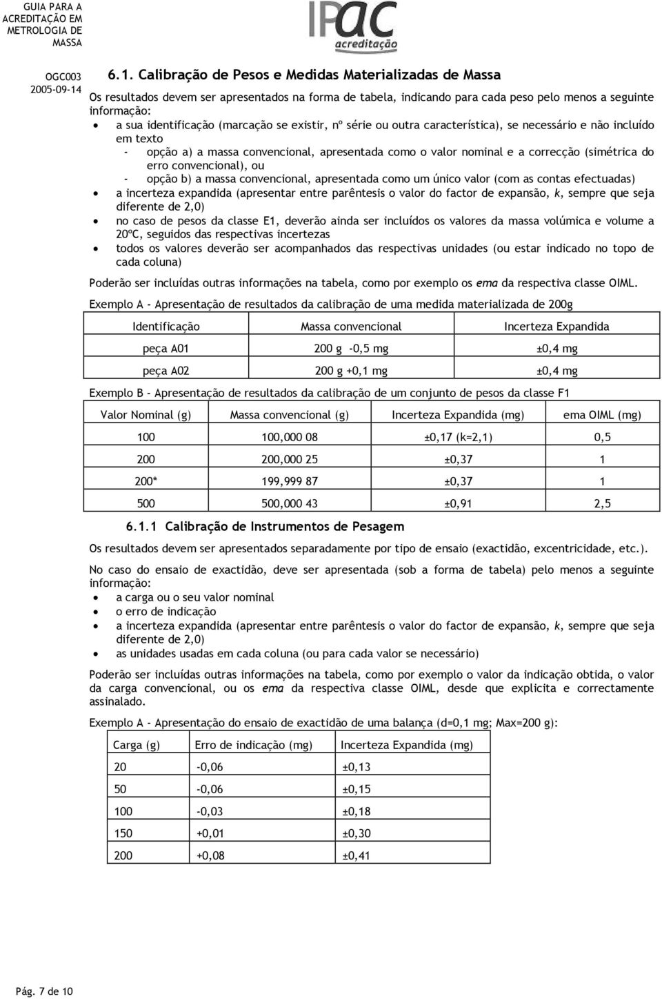 convencional), ou - opção b) a massa convencional, apresentada como um único valor (com as contas efectuadas) a incerteza expandida (apresentar entre parêntesis o valor do factor de expansão, k,