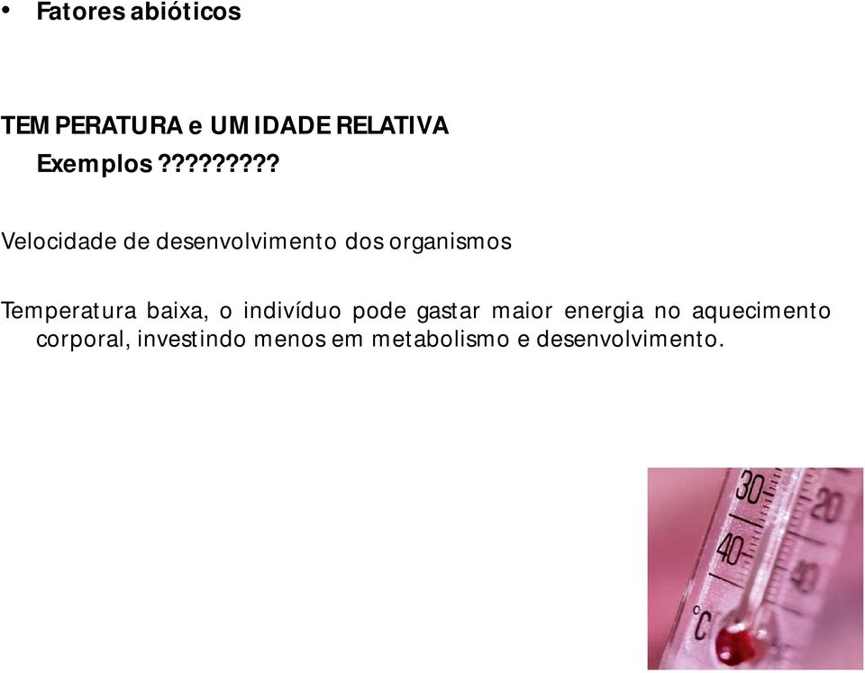 Temperatura baixa, o indivíduo pode gastar maior energia no