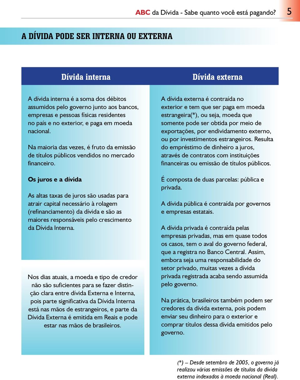 exterior, e paga em moeda nacional. Na maioria das vezes, é fruto da emissão de títulos públicos vendidos no mercado financeiro.