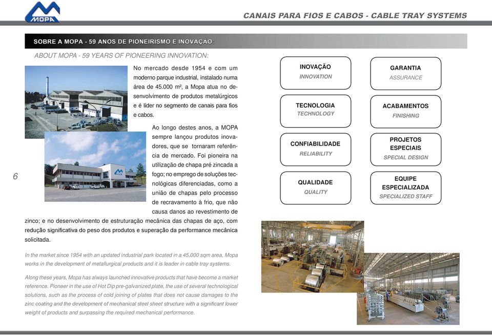 TECNOLOGIA TECHNOLOGY ACABAMENTOS FINISHING Ao longo destes anos, a MOPA sempre lançou produtos inovadores, que se tornaram referência de mercado.