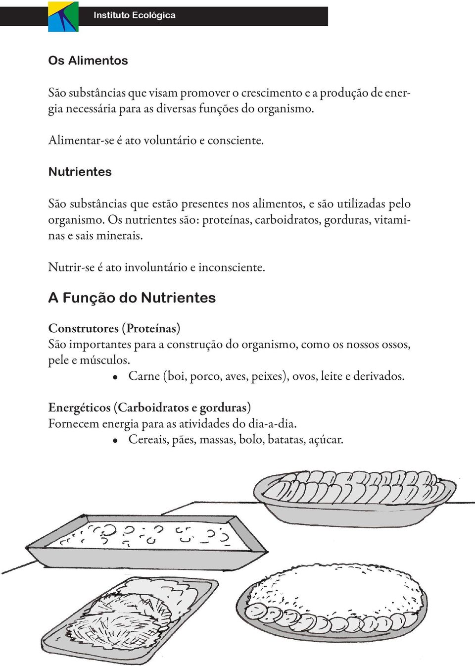 Os nutrientes são: proteínas, carboidratos, gorduras, vitaminas e sais minerais. Nutrir-se é ato involuntário e inconsciente.