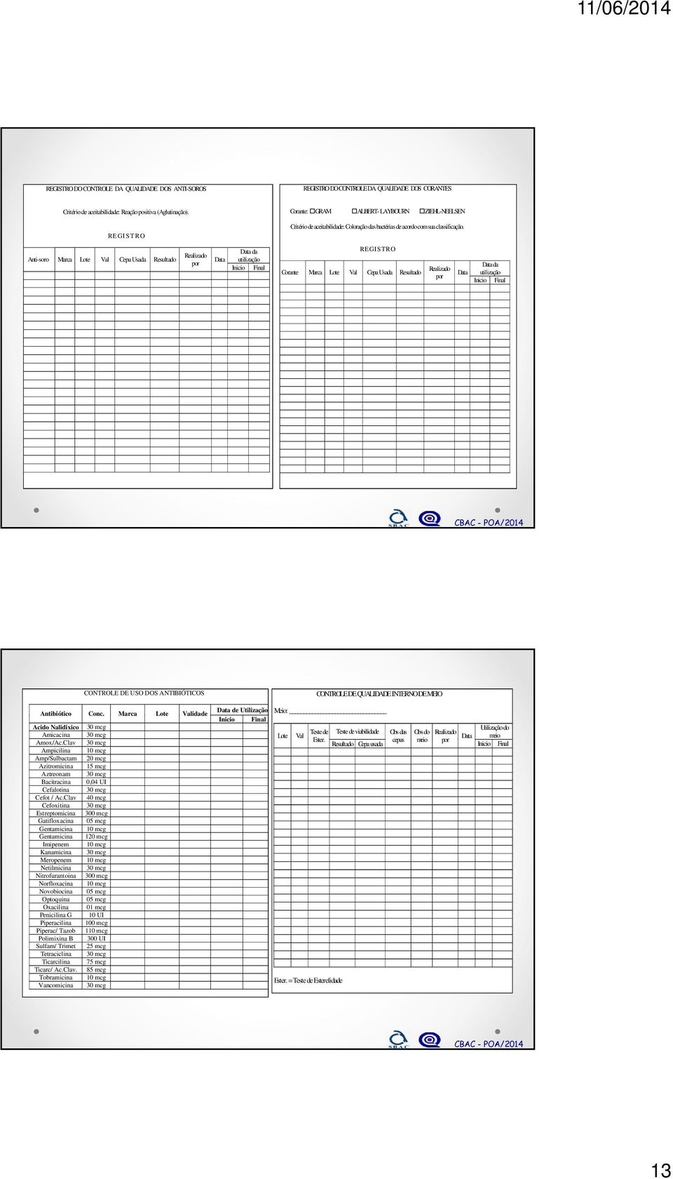Anti-soro Marca Lote Val Cepa Usada Resultado Realizado por Data Data da utilização Inicio Final R E G I S T R O Corante Marca Lote Val Cepa Usada Resultado Realizado por Data Data da utilização