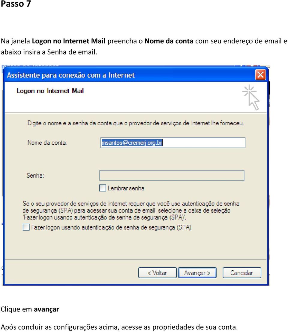 insira a Senha de email.