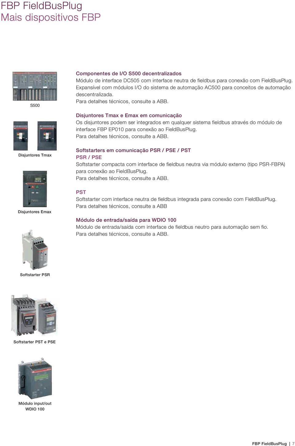 Disjuntores Tmax e Emax em comunicação Os disjuntores podem ser integrados em qualquer sistema fieldbus através do módulo de interface FBP EP010 para conexão ao FieldBusPlug.