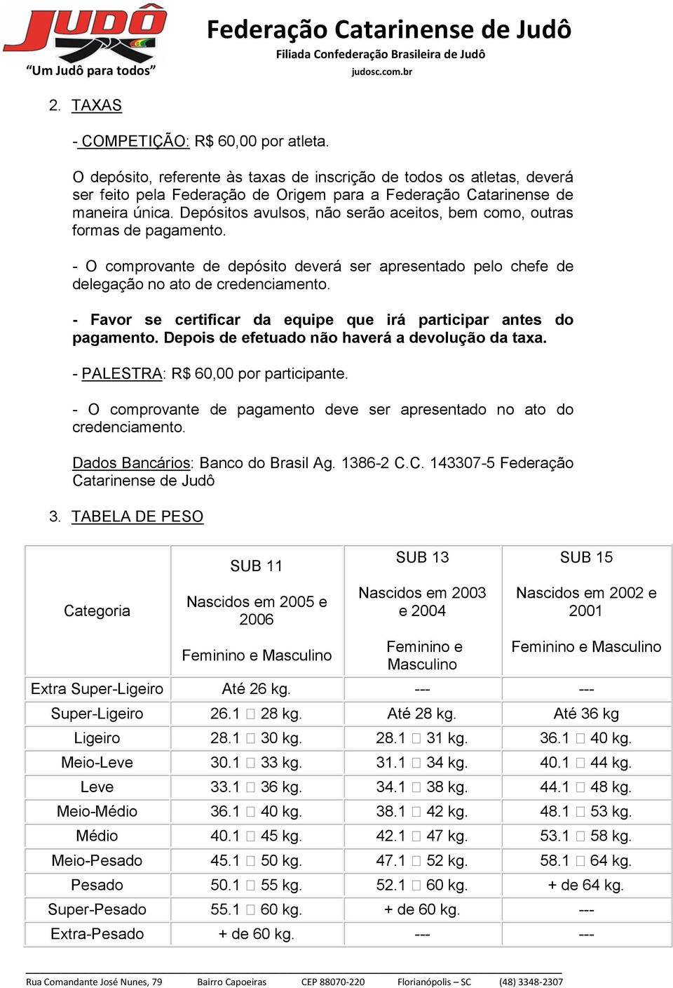 - Favor se certificar da equipe que irá participar antes do pagamento. Depois de efetuado não haverá a devolução da taxa. - PALESTRA: R$ 60,00 por participante.