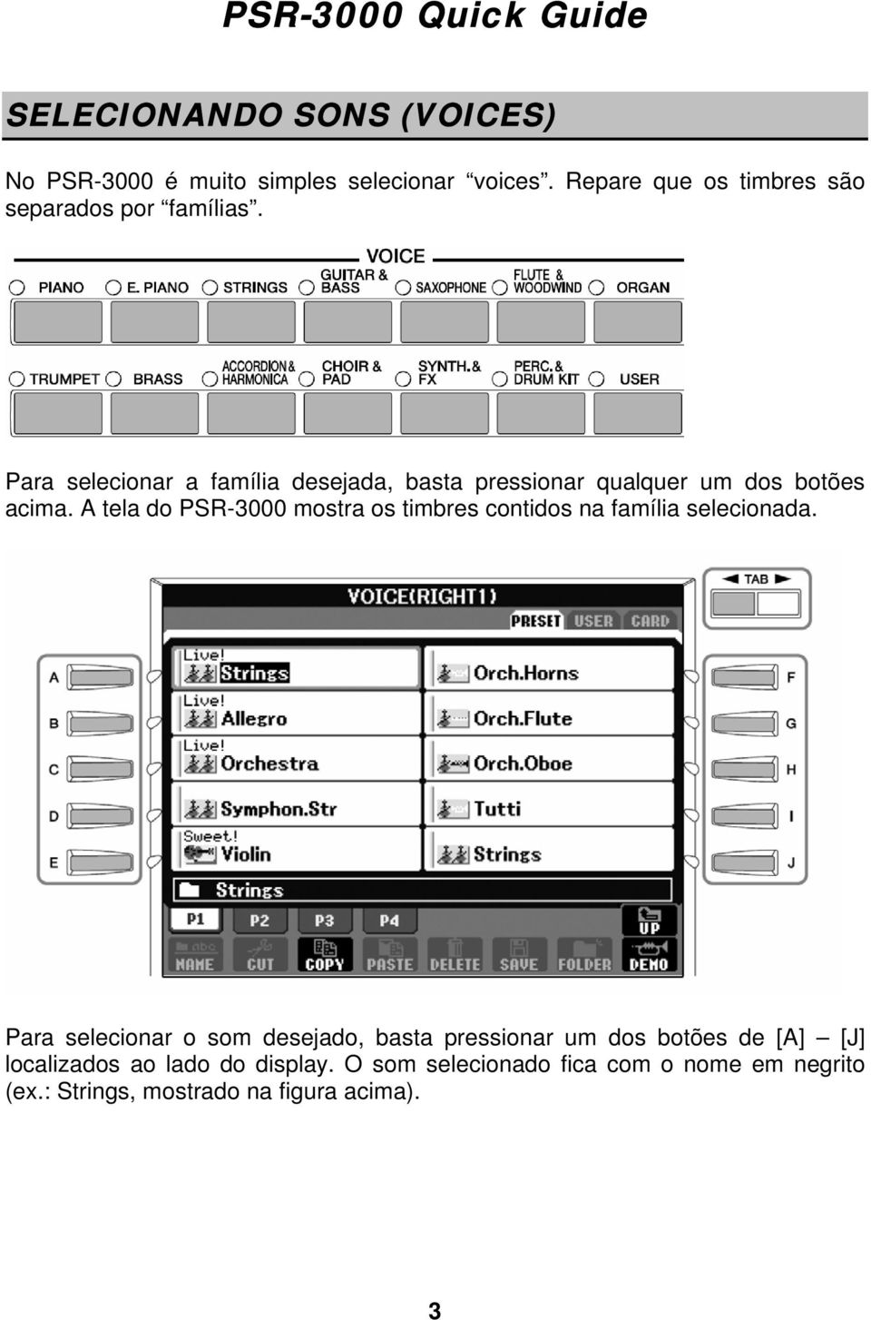 Para selecionar a família desejada, basta pressionar qualquer um dos botões acima.