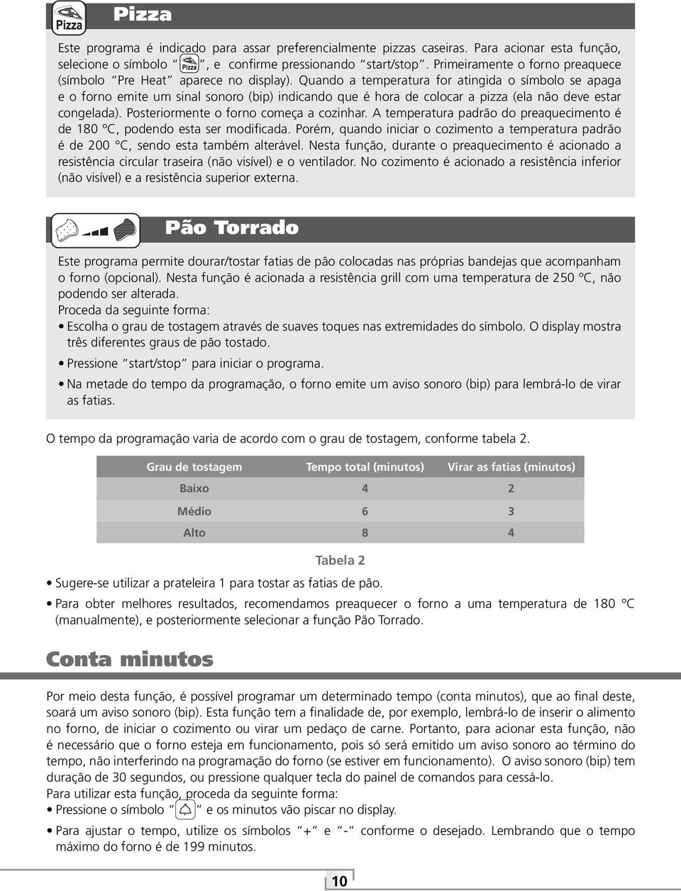 Quando a temperatura for atingida o símbolo se apaga e o forno emite um sinal sonoro (bip) indicando que é hora de colocar a pizza (ela não deve estar congelada).