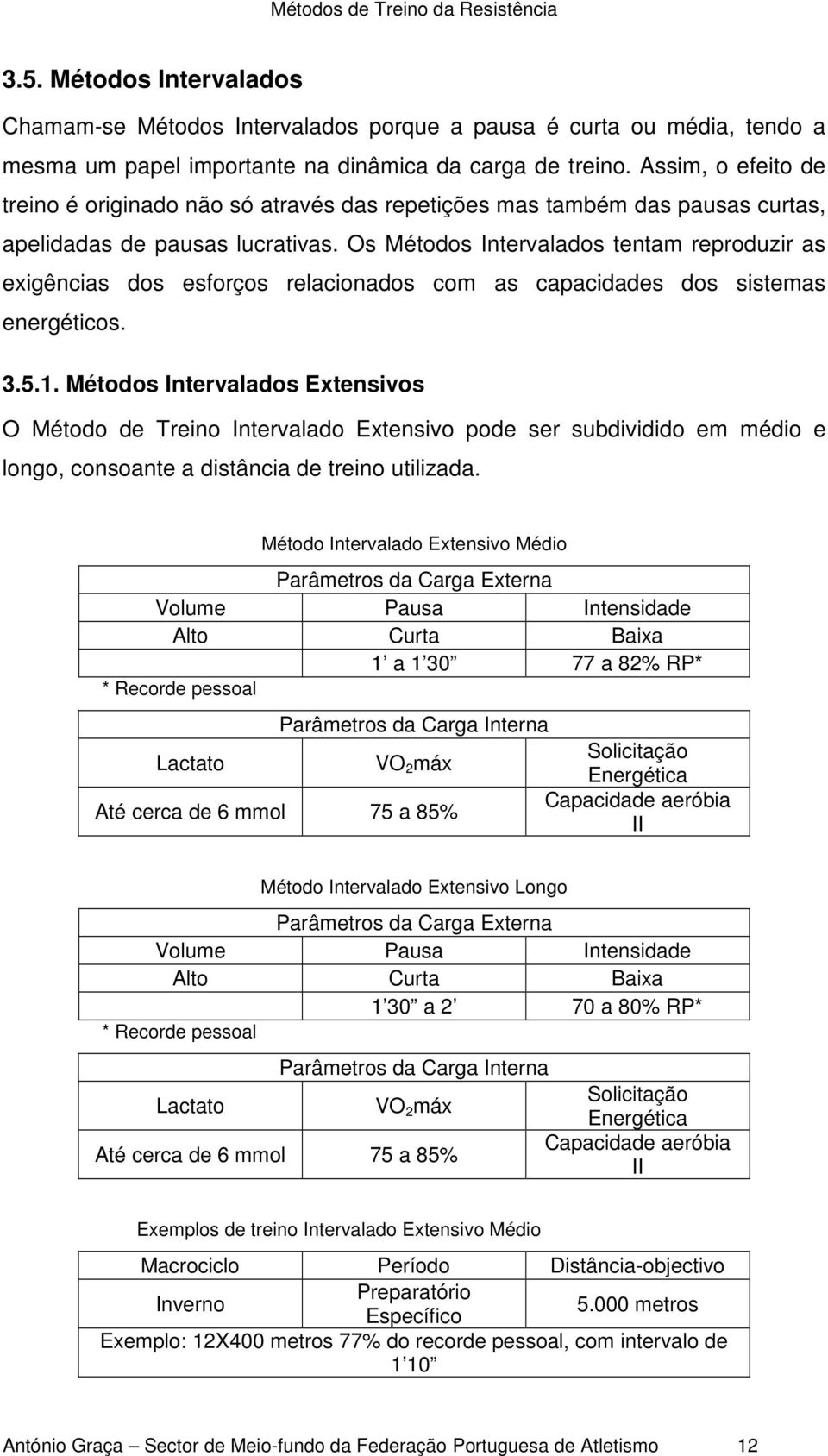 Os Métodos Intervalados tentam reproduzir as exigências dos esforços relacionados com as capacidades dos sistemas energéticos. 3.5.1.