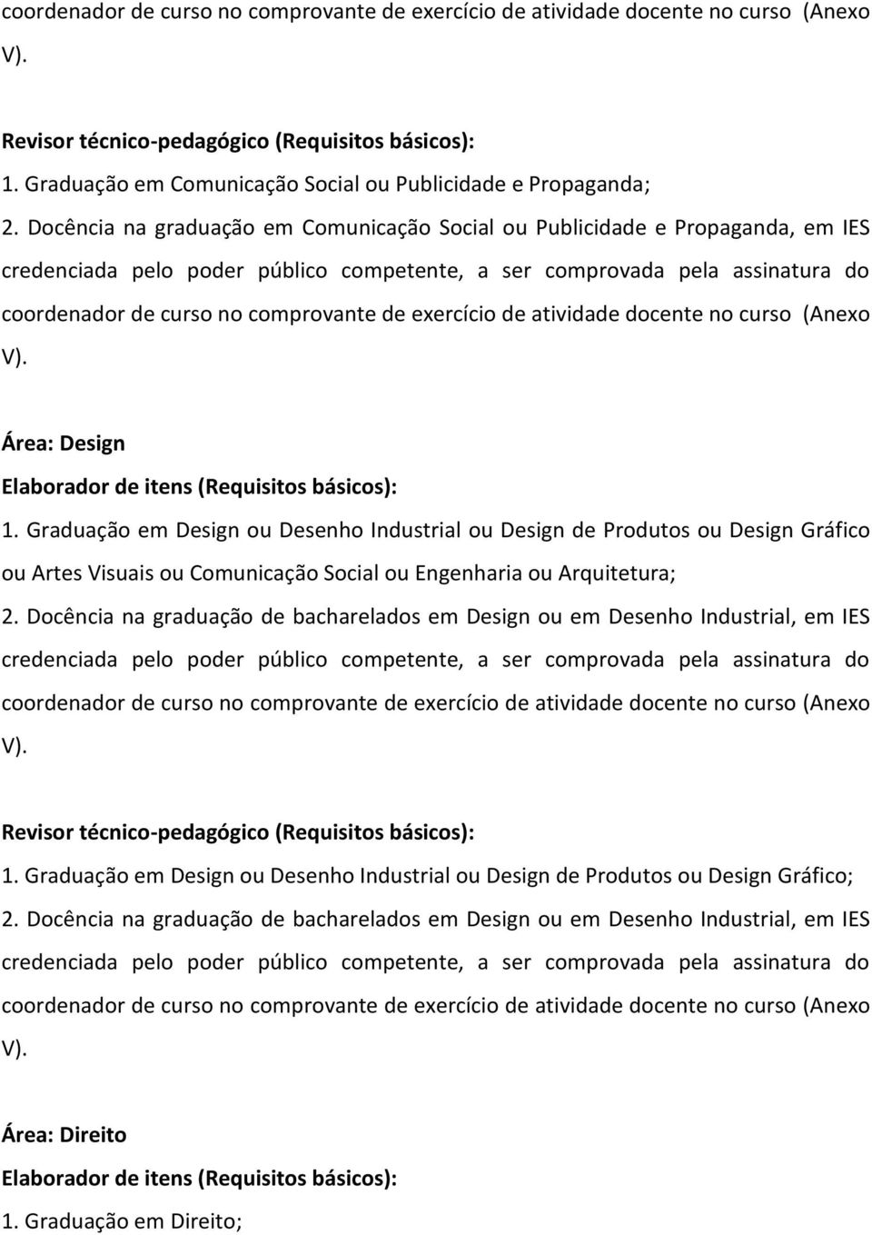 exercício de atividade docente no curso (Anexo V). Área: Design 1.