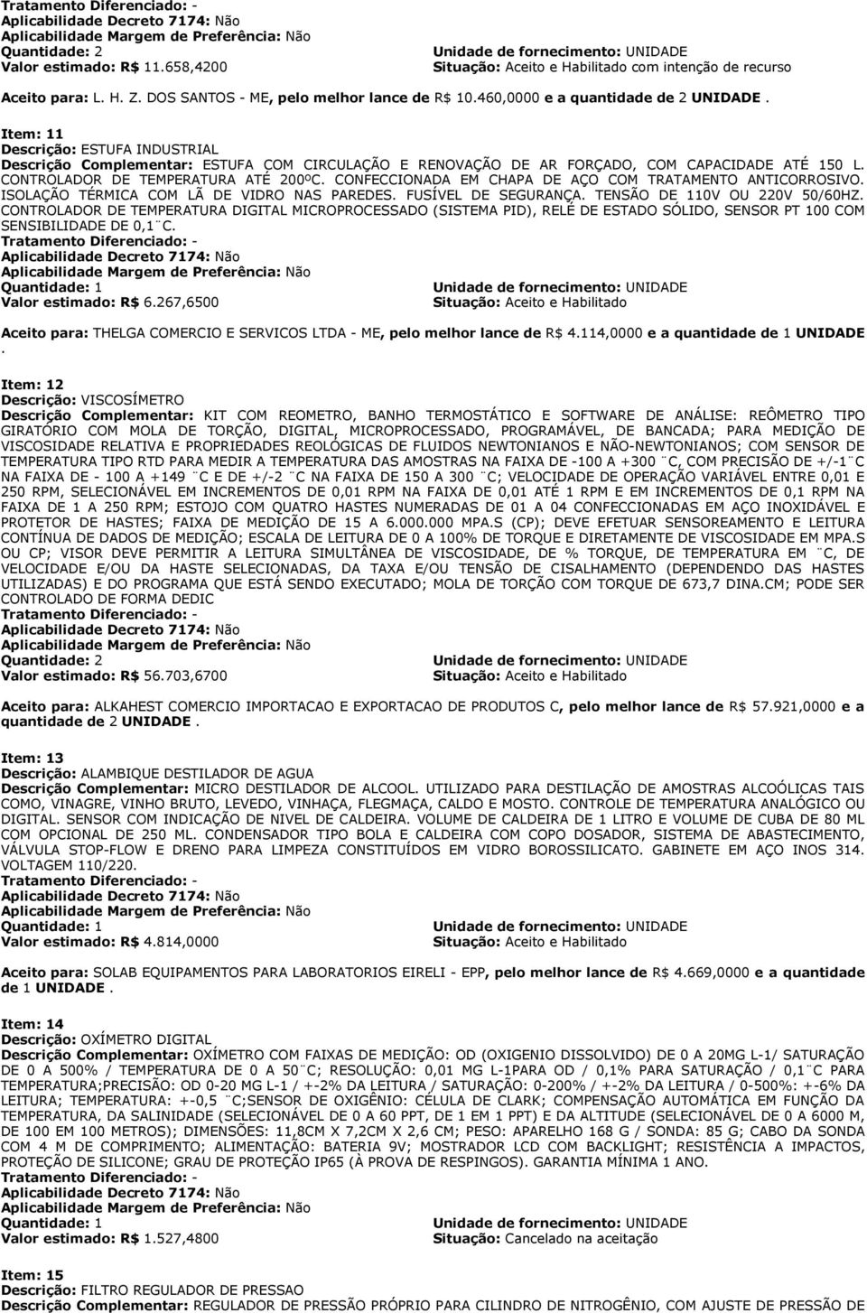 Item: 11 Descrição: ESTUFA INDUSTRIAL Descrição Complementar: ESTUFA COM CIRCULAÇÃO E RENOVAÇÃO DE AR FORÇADO, COM CAPACIDADE ATÉ 150 L. CONTROLADOR DE TEMPERATURA ATÉ 200ºC.