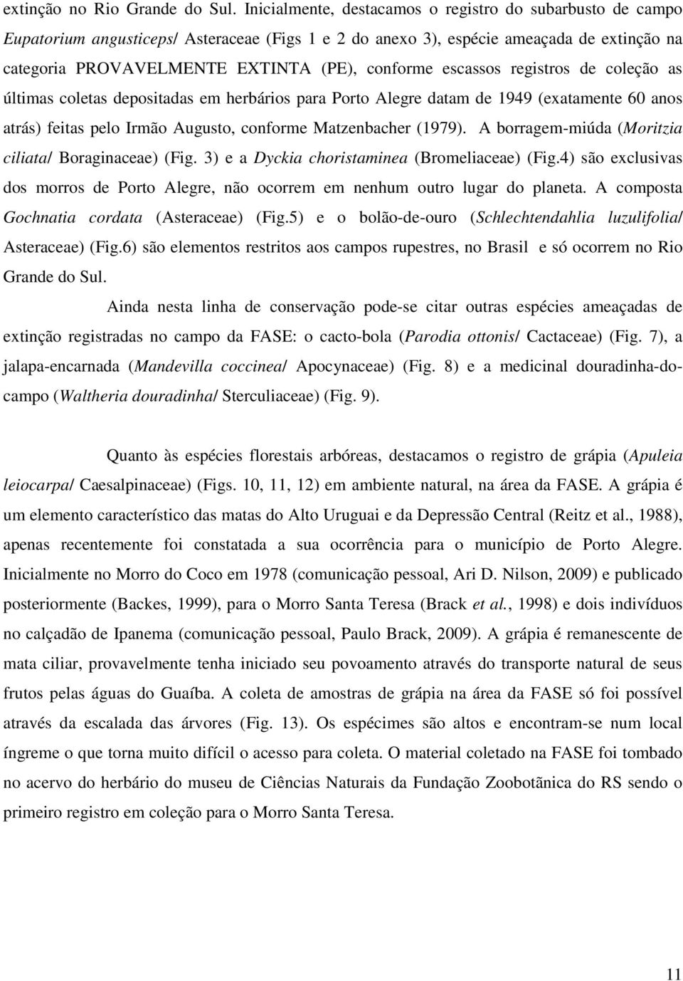 escassos registros de coleção as últimas coletas depositadas em herbários para Porto Alegre datam de 1949 (exatamente 60 anos atrás) feitas pelo Irmão Augusto, conforme Matzenbacher (1979).