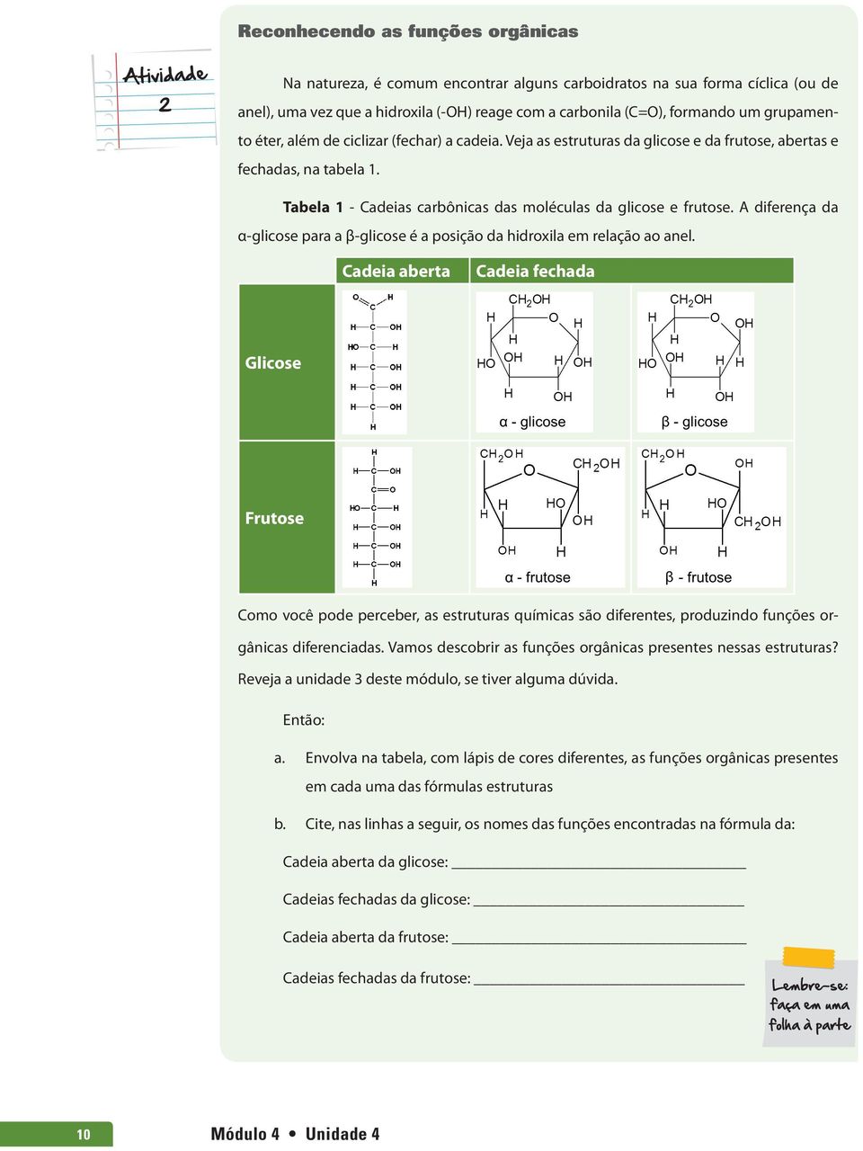 A diferença da α-glicose para a β-glicose é a posição da hidroxila em relação ao anel.