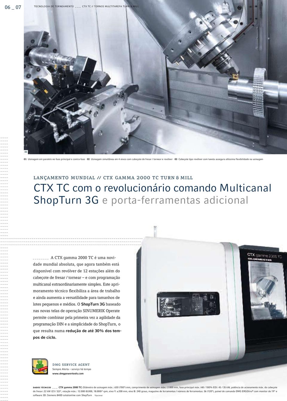 ShopTurn 3G e porta-ferramentas adicional A CTX gamma 2000 TC é uma novidade mundial absoluta, que agora também está disponível com revólver de 12 estações além do cabeçote de fresar / tornear e com