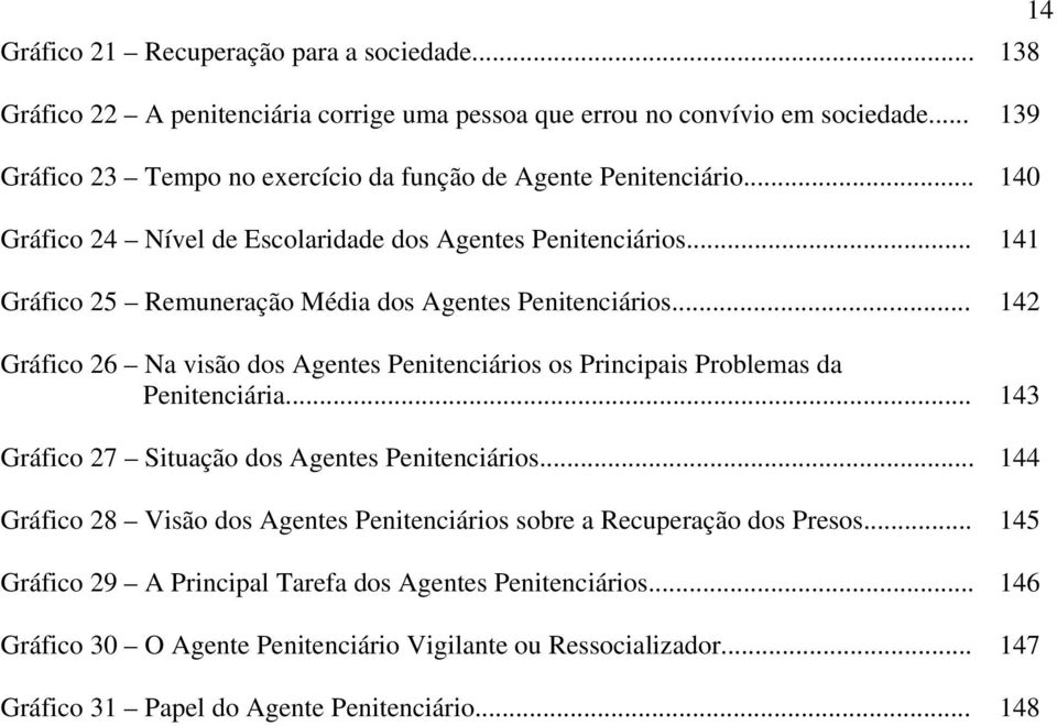 .. 141 Gráfico 25 Remuneração Média dos Agentes Penitenciários... 142 Gráfico 26 Na visão dos Agentes Penitenciários os Principais Problemas da Penitenciária.