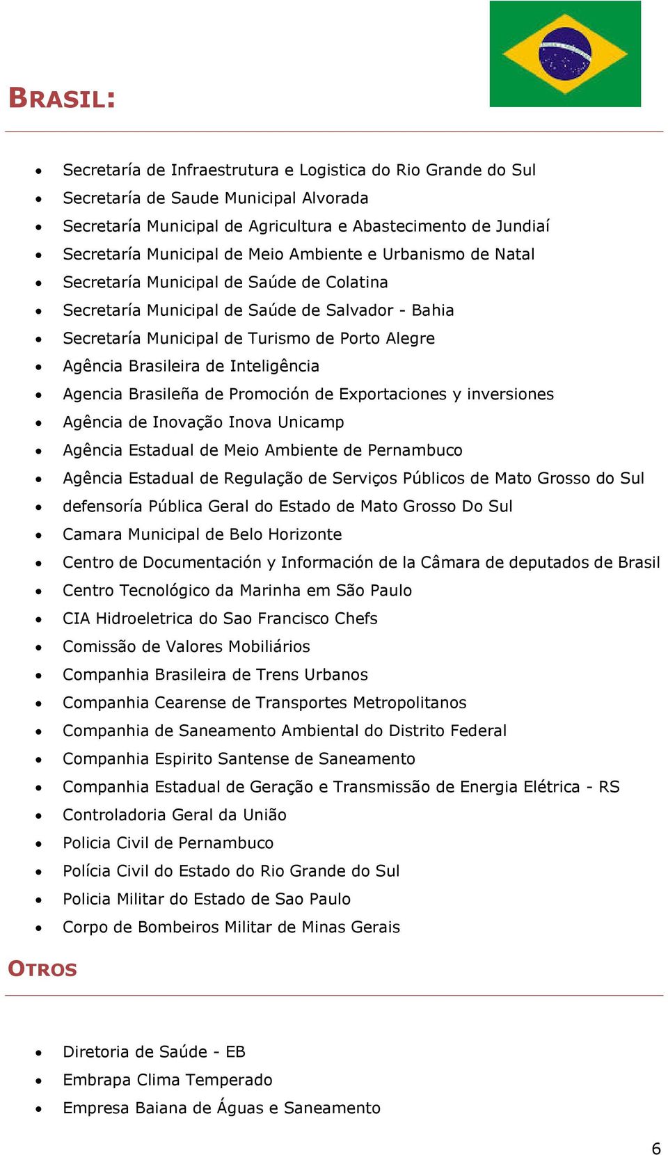 Inteligência Agencia Brasileña de Promoción de Exportaciones y inversiones Agência de Inovação Inova Unicamp Agência Estadual de Meio Ambiente de Pernambuco Agência Estadual de Regulação de Serviços