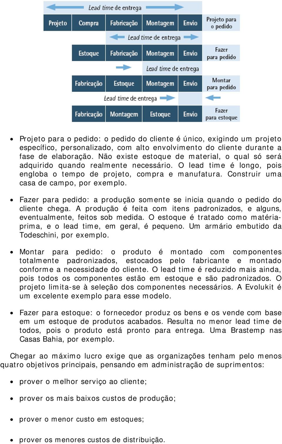 Construir uma casa de campo, por exemplo. Fazer para pedido: a produção somente se inicia quando o pedido do cliente chega.