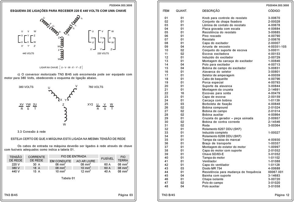 3 Conexão à rede Z Z' U X U' LIGAR NA CHAVE 380 VOLTS U XV R Y S X' Z' ' Z Y' U - V - - X' - Y' - Z' X Y ESTEJA CERTO DE QUE A MÁQUINA ESTÁ LIGADA NA MESMA TENSÃO DE REDE Os cabos de entrada na