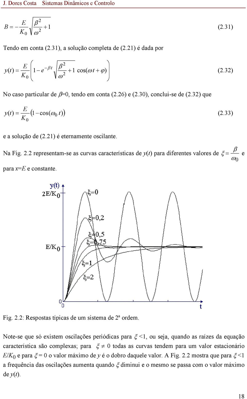 e Fig..: Respostas típicas de um sistema de ª ordem.