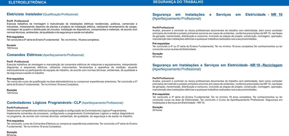 componentes e materiais, de acordo com normas técnicas, ambientais, de qualidade e de segurança e saúde no trabalho. Ter concluído a 5ª série do Ensino Fundamental. Ter, no mínimo, 16 anos completos.