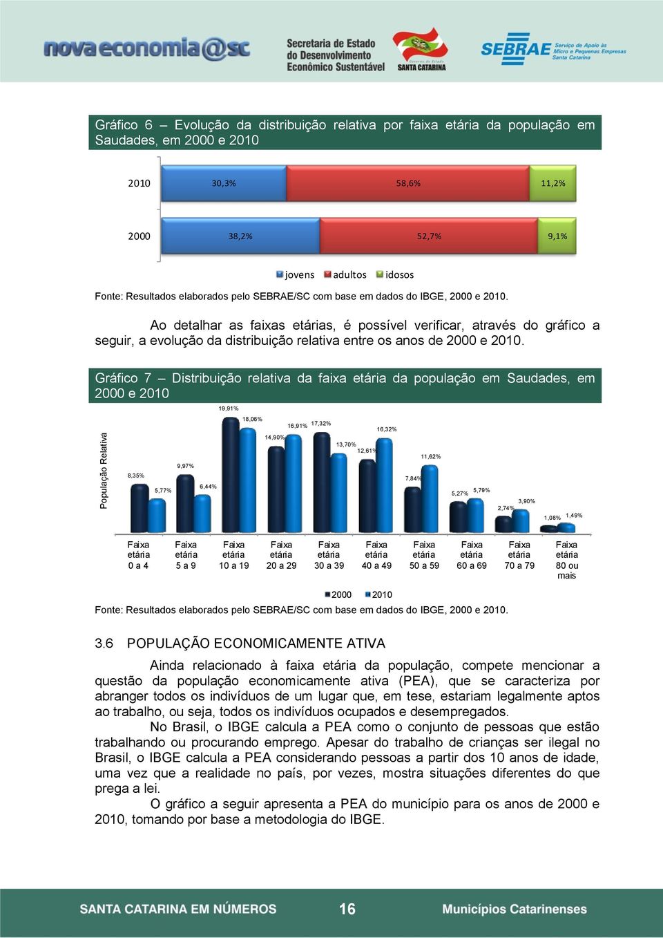 Ao detalhar as faixas etárias, é possível verificar, através do gráfico a seguir, a evolução da distribuição relativa entre os anos de 2000 e 2010.