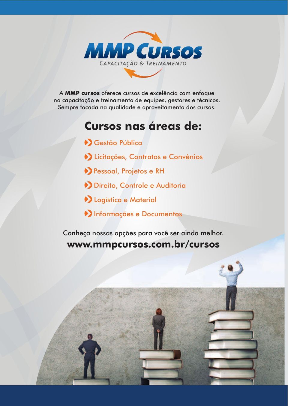 Cursos nas áreas de: Gestão Pública Licitações, Contratos e Convênios Pessoal, Projetos e RH Direito, Controle