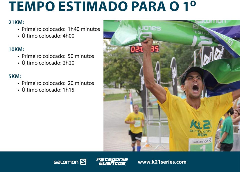 10km: Primeiro colocado: 50 minutos Último