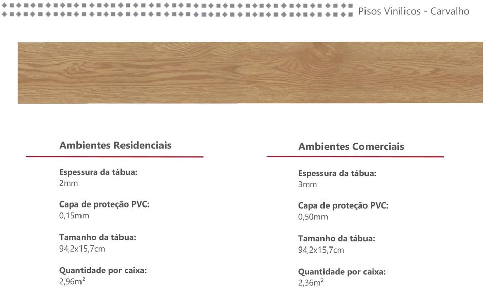 0,15mm Tamanho da tábua: 94,2x15,7cm 2,96m² Espessura da