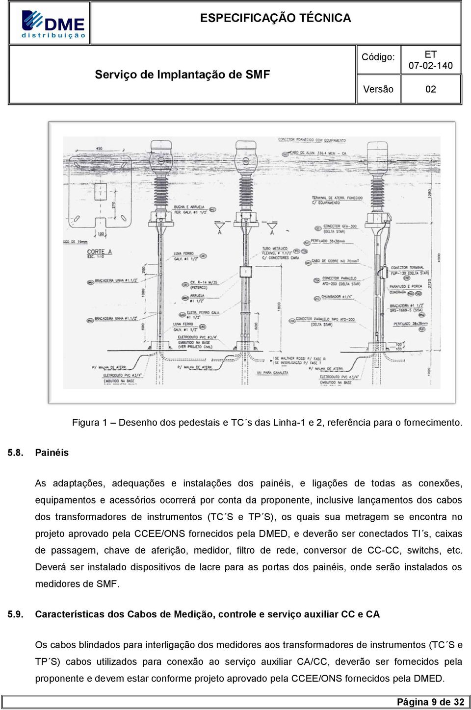 transformadores de instrumentos (TC S e TP S), os quais sua metragem se encontra no projeto aprovado pela CCEE/ONS fornecidos pela DMED, e deverão ser conectados TI s, caixas de passagem, chave de