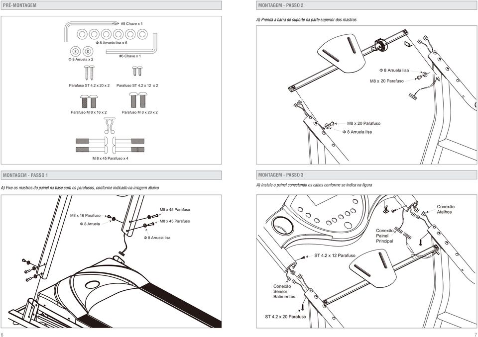 x x M x Parafuso Parafuso M x x Parafuso M x x M x Parafuso Φ Arruela lisa M x Parafuso x MONTAGEM - PASSO A) Fixe os mastros do painel na base com os