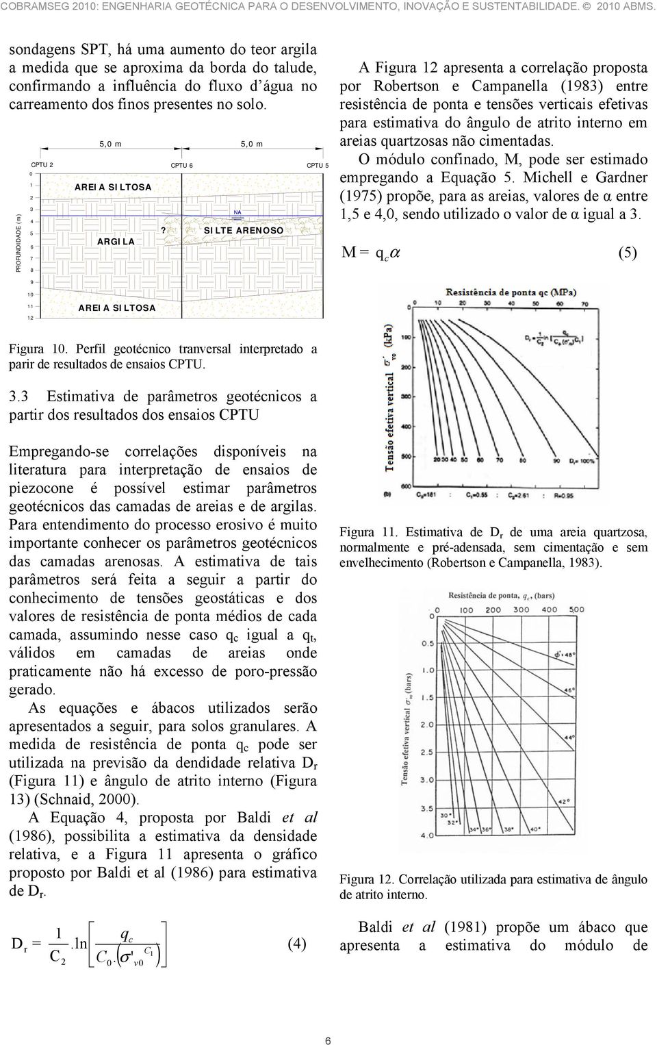 PROFUNDIDADE (m) CPTU CPTU CPTU 0,0 m,0 m AREIA SILTOSA ARGILA NA SILTE ARENOSO A Figura apresenta a correlação proposta por Robertson e Campanella () entre resistência de ponta e tensões verticais