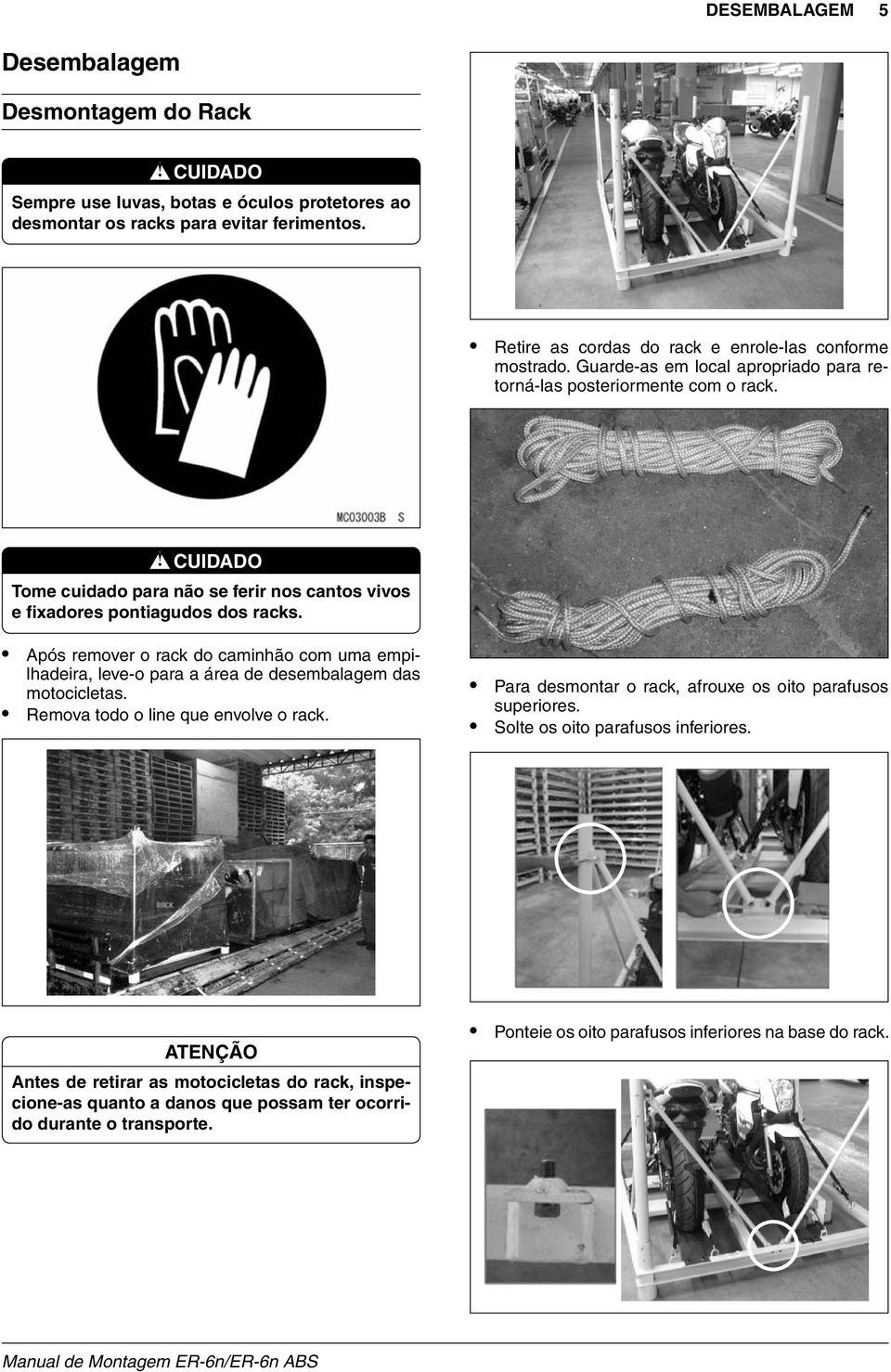 ! CUIDADO Tome cuidado para não se ferir nos cantos vivos e fixadores pontiagudos dos racks.