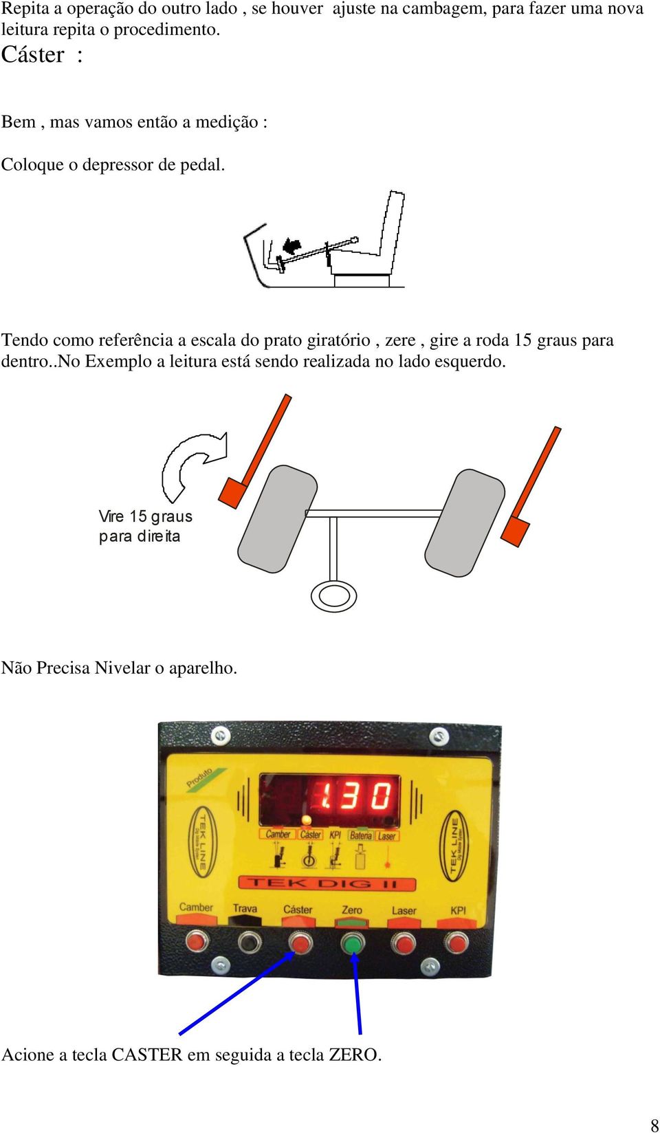 Tendo como referência a escala do prato giratório, zere, gire a roda 15 graus para dentro.