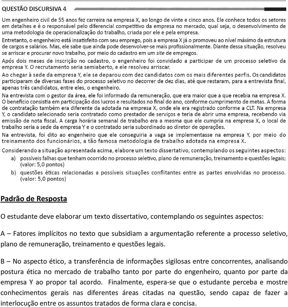 B No aspecto ético, a transferência de informações sigilosas entre concorrentes, analisando postura ética no mercado de trabalho tanto por parte do engenheiro,