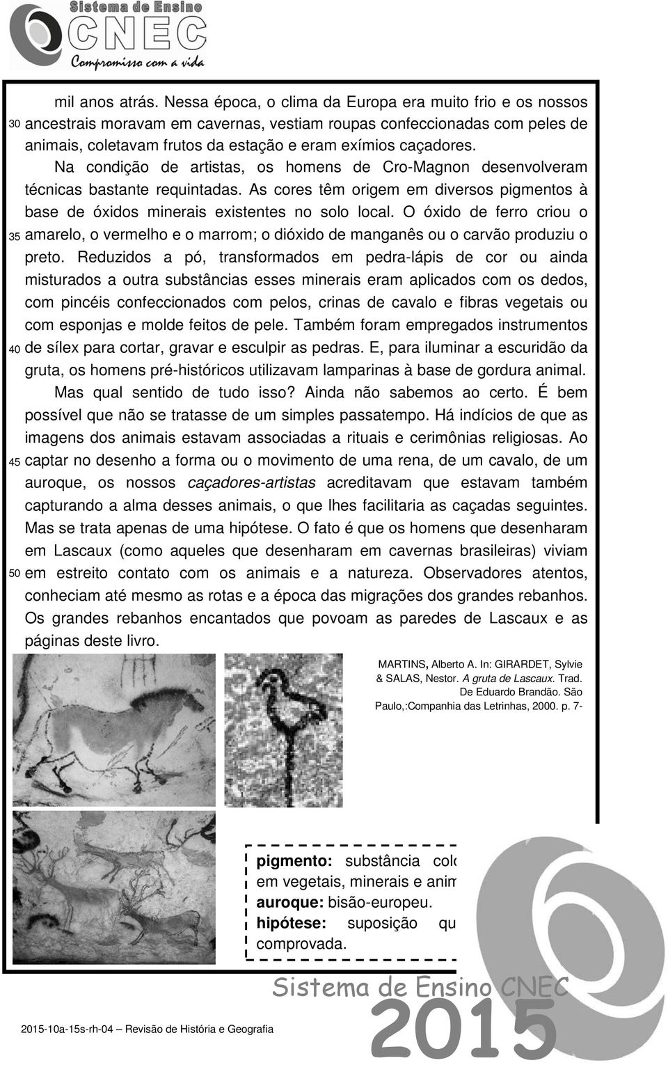 Na condição de artistas, os homens de Cro-Magnon desenvolveram técnicas bastante requintadas. As cores têm origem em diversos pigmentos à base de óxidos minerais existentes no solo local.