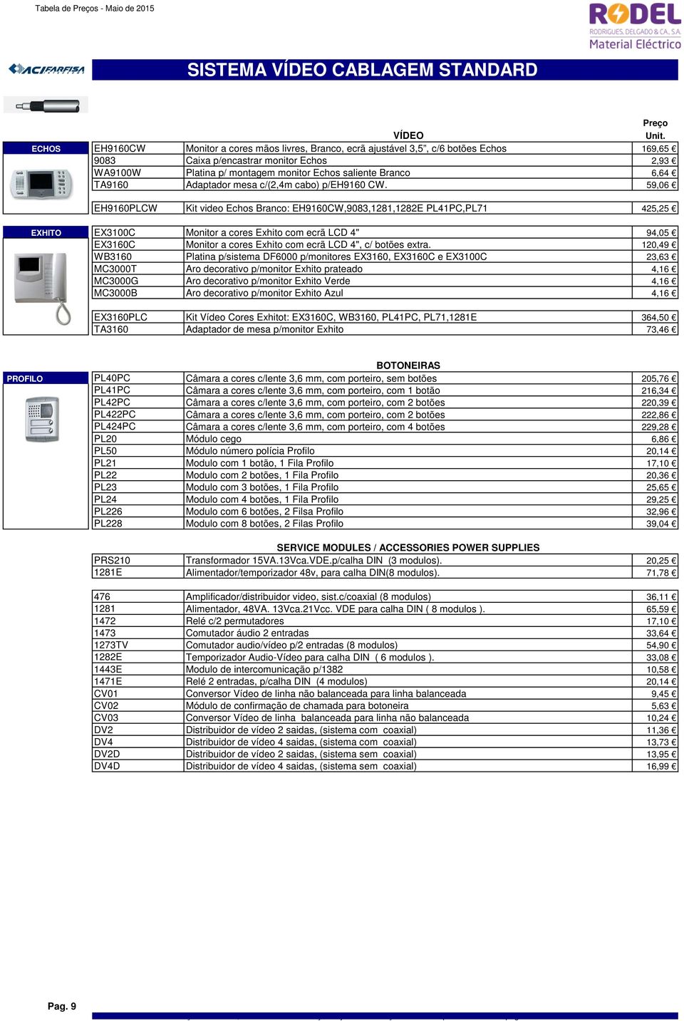 59,06 EH9160PLCW Kit video Echos Branco: EH9160CW,9083,1281,1282E PL41PC,PL71 425,25 EX3100C Monitor a cores Exhito com ecrã LCD 4" 94,05 EX3160C Monitor a cores Exhito com ecrã LCD 4", c/ botões