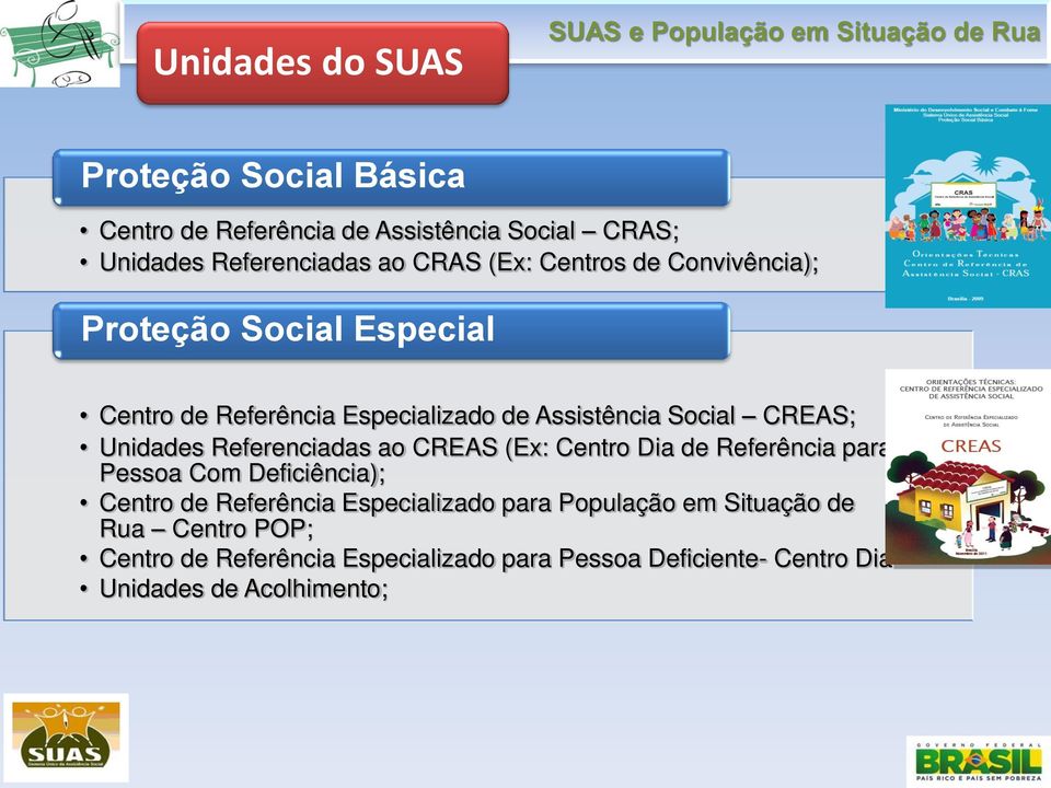 CREAS; Unidades Referenciadas ao CREAS (Ex: Centro Dia de Referência para Pessoa Com Deficiência); Centro de Referência Especializado