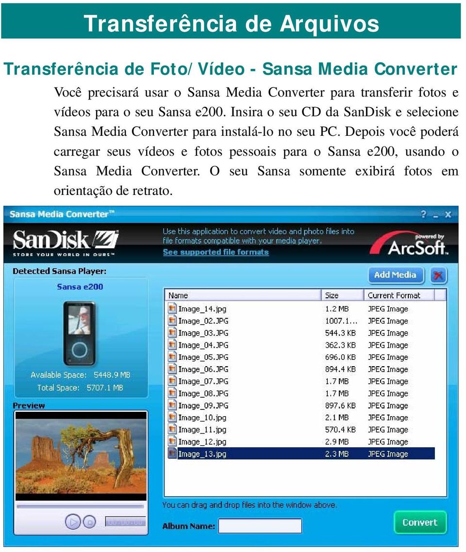 Insira o seu CD da SanDisk e selecione Sansa Media Converter para instalá-lo no seu PC.