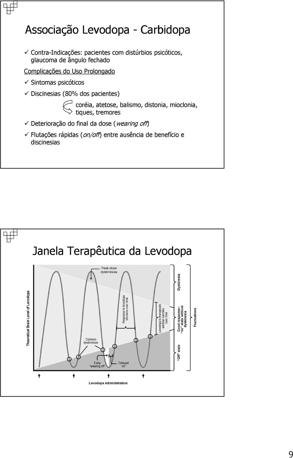 coréia, atetose, balismo, distonia, mioclonia, tiques, tremores Deterioração do final da dose